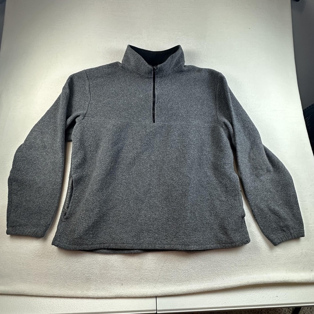 Vintage J Crew Pullover Mens Large Gray Fleece Half Zip Made USA Pocket 90s